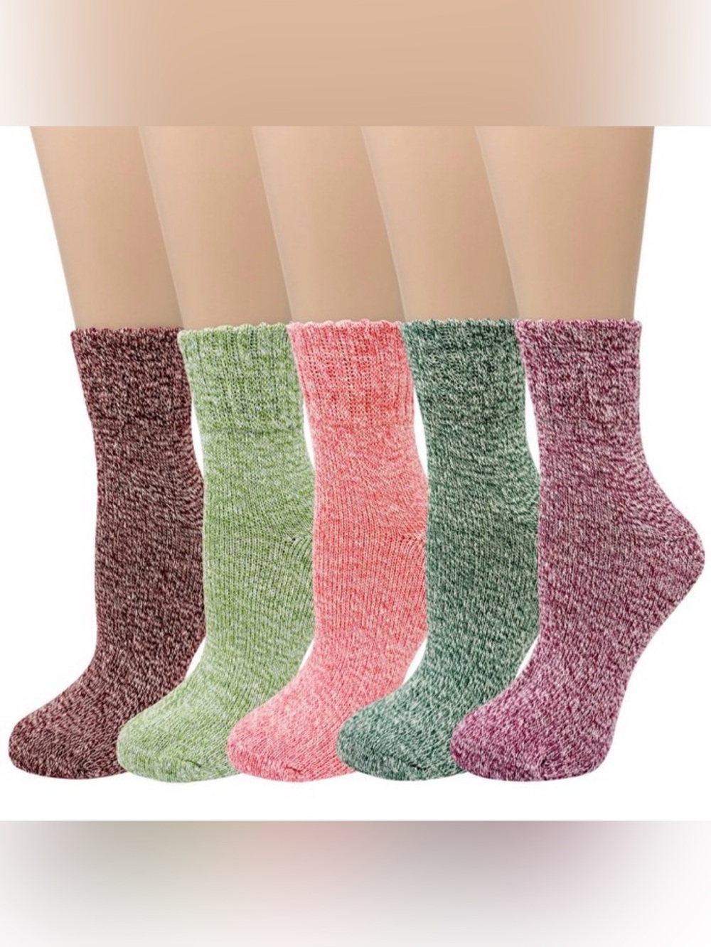 Woman’s 5pk Crew Socks - Assorted Heathered Colors